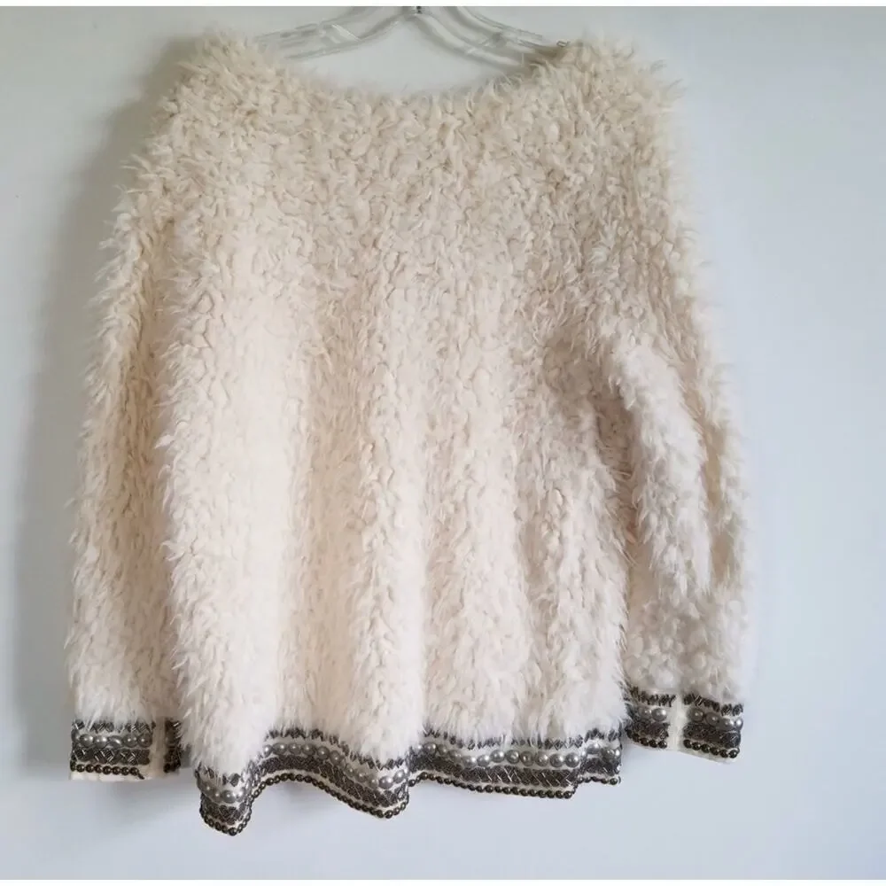 Jessica Simpson Faux Fur Beaded Jacket